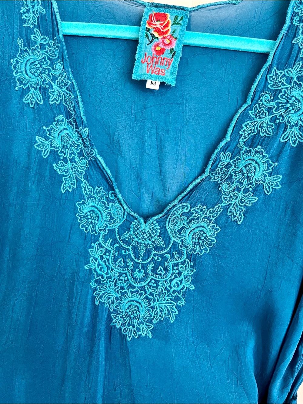 Beautiful JOHNNY WAS Turquoise Blouse Medium